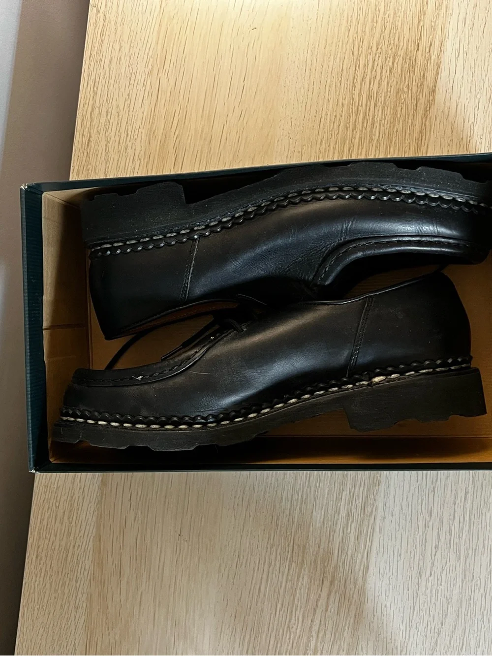 Paraboot Michael Lisse Noir Derby Shoes - UK 7 / US 8 (Fits US 9-9.5)